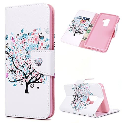 Galaxy S9 Plus Wallet Case, Phone Case for Samsung Galaxy S9 Plus with Card Holder Wrist Strap, Cute Design with Stand Feature, [TPU Shockproof Interior Protective Case] Folio Flip Protective Cover