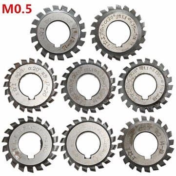 8pcs Module 0.5 PA20 Bore 16mm #1-8 HSS Involute Gear Milling Cutter