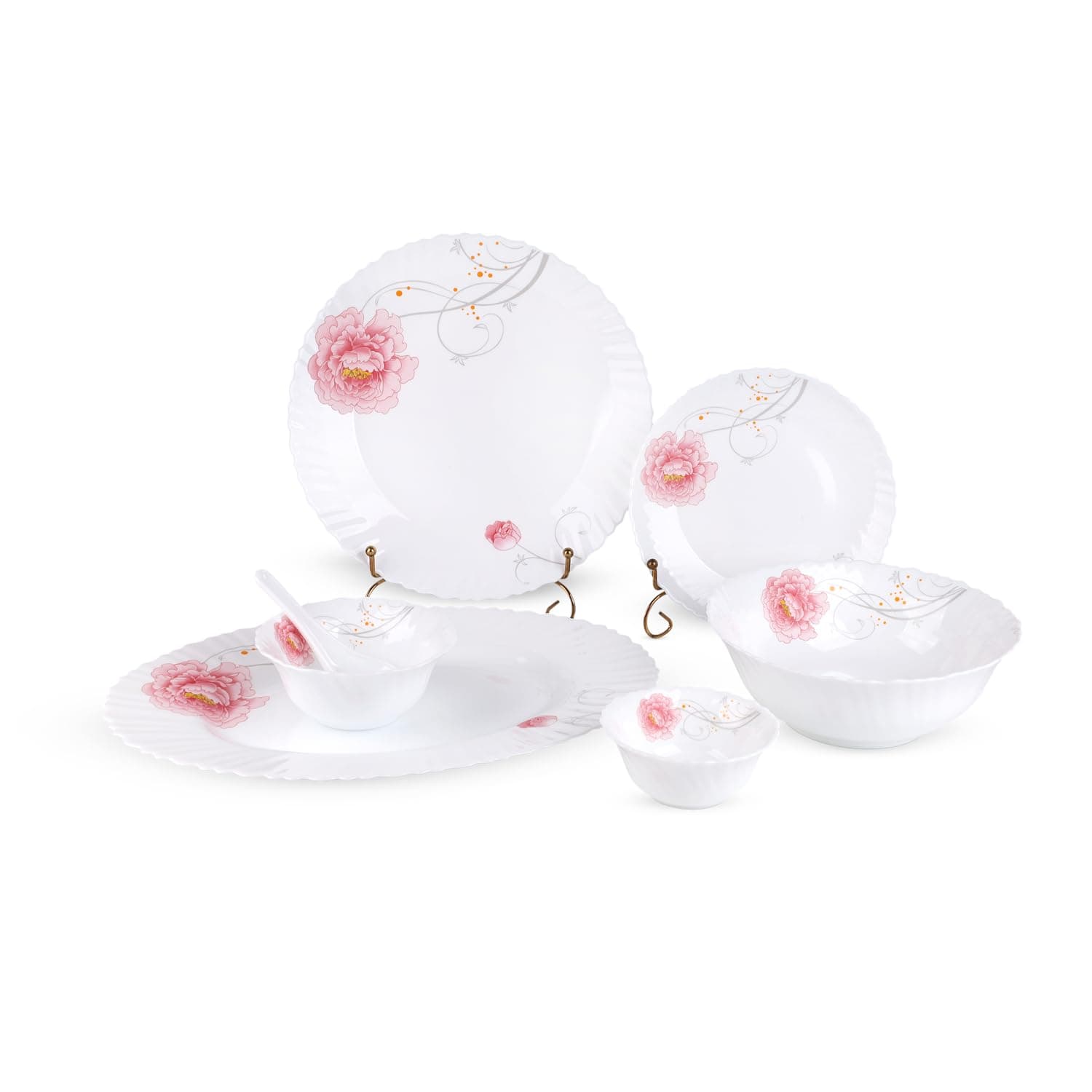 Royalford 33 Piece Classic Opalware Dinner Set RF12469 Includes Oval Plate, Dinner and Dessert Plates, Serving, Salad Bowls and Soup Spoons Dishwasher-Safe and Microwave Safe