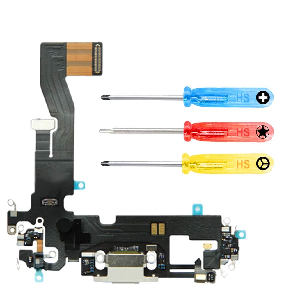 MMOBIEL Dock Connector Compatible with iPhone 12/12 Pro 2020 - Charging Port - Flexible Cable - Replacement Headphone/Microphone/Antenna Port - with Screwdriver - Black