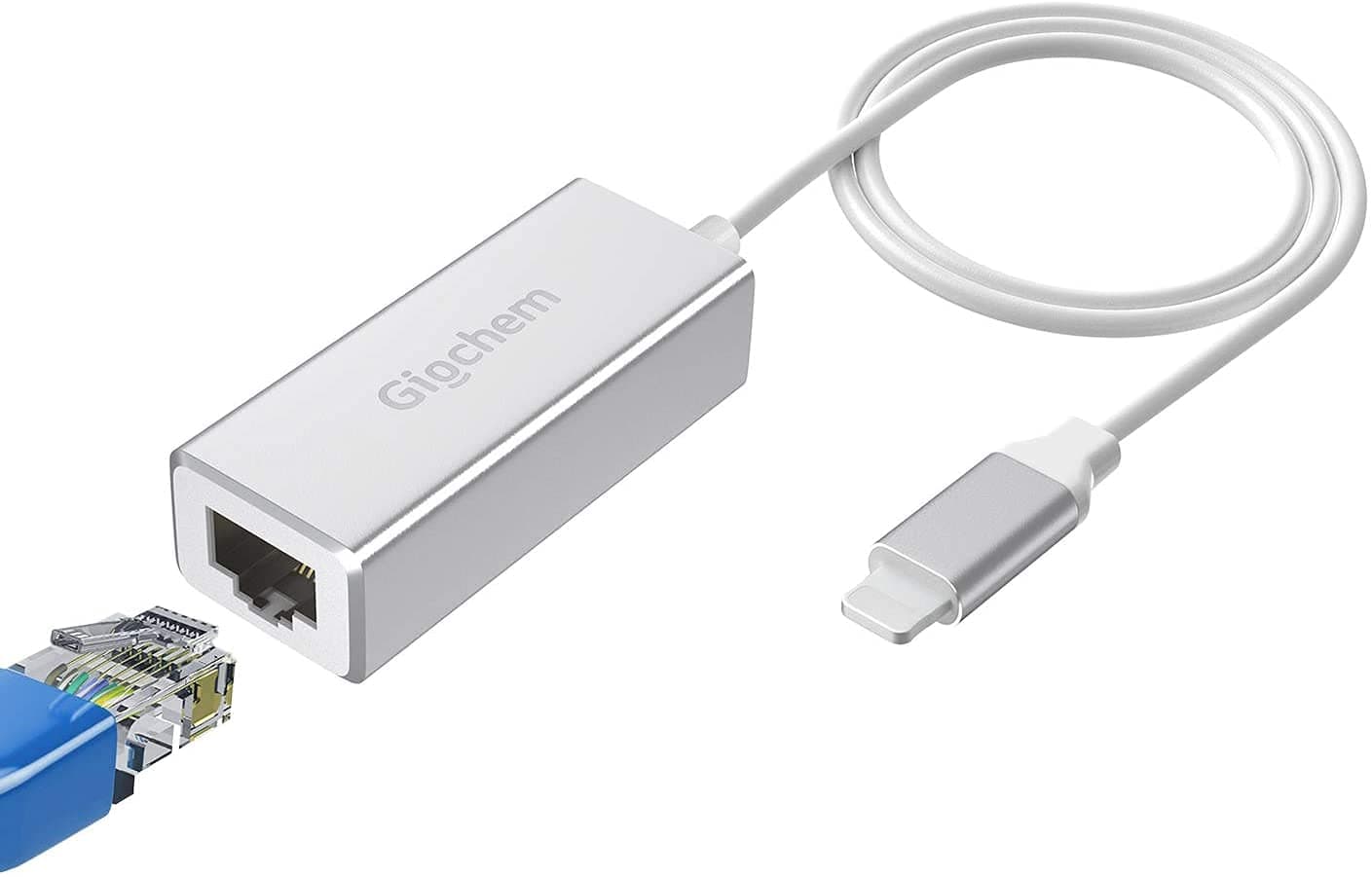 Giochem Ethernet Adapter Compatible with Lightning iOS 15,RJ45 Ethernet LAN Network Adapter for Phone Pad, 3.3ft/1MCable,10/100Mbps High Speed[Silver]