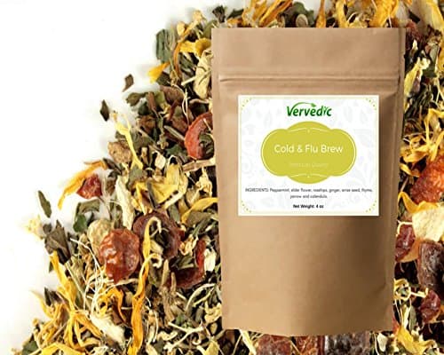 Cold & Flu Brew Tea,Peppermint, elder flower, rosehips, ginger, anise seed, thyme, yarrow, and calendula. (4 oz)