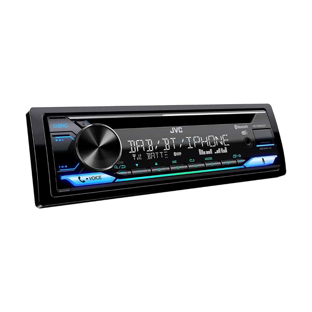 JVC KD-DB922BT Bluetooth Car Radio with DAB+, Bluetooth Automatic Pairing for iPhone, USB/AUX, CD Player, High Sound Quality, Remote Control with App, Multicolor Lighting