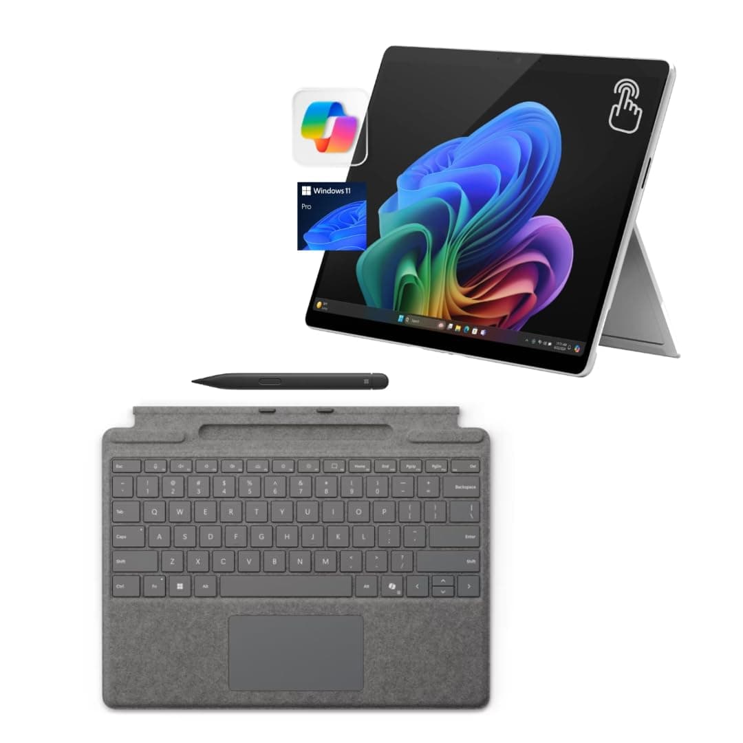 Surface Pro 11 Bundle, 13" Copilot+ PC with Platinum Pro Keyboard & Slim Pen, Snapdragon X Plus, AI Tablet Essential Bundle, 16GB RAM, 512GB SSD, Win 11 Pro