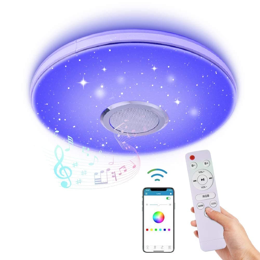 36W LED Music Ceiling Light with Bluetooth Speaker, RGB LED Flush Mount Ceiling Lights, Smartphone APP Control Remote Color Changing Ceiling Lamp, Waterproof Light Fixture for Kids Room Bedroom