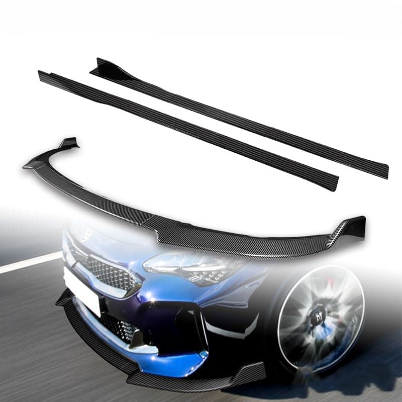 9pcs Combo Front Bumper Body Kit Lip + Side Skirt Extensions Diffuser Compatible with 2018-2023 Kia Stinger 2019 2020 2021 2022 (Painted Carbon)