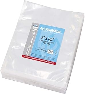 Chamber Machine Vacuum Pouches Size 8" x 10" Pack of 250 Pre-Cut Heavy Duty 3Mil - NOT COMPATIBLE WITH FOODSAVER TYPE VACUUM SEALERS - Commercial Grade BPA Free Sous Vide Safe Avid Armor