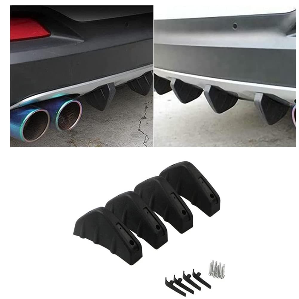 JUST N14Pcs Universal Rear PVC Matt Black Diffuser, Rear Bumper Spoiler (with Screws)