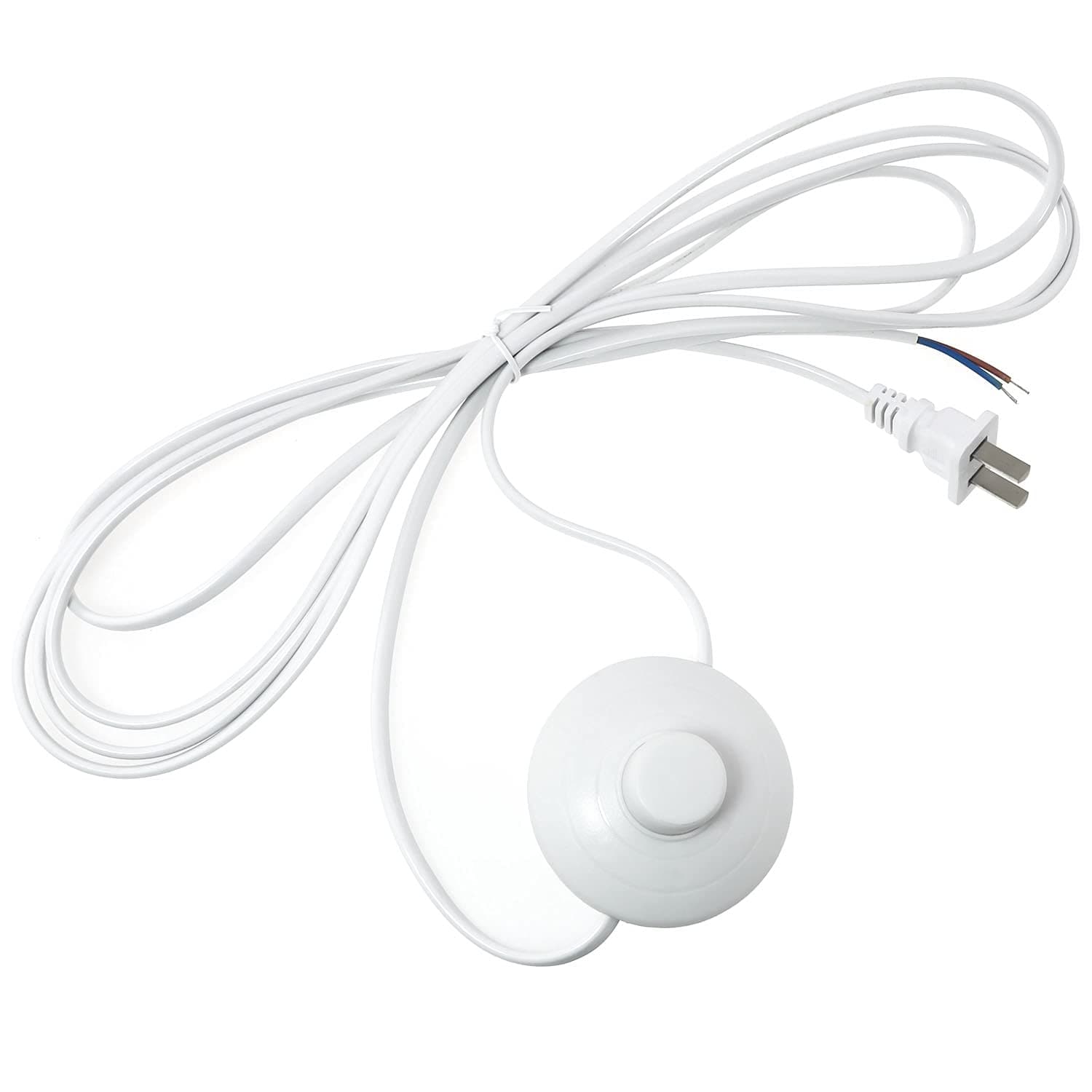 Foot Pedal Push Switch Round Button Inline Lamp Light On-Off Control Footswitch with 1.8m Cable and Wire Plug, White