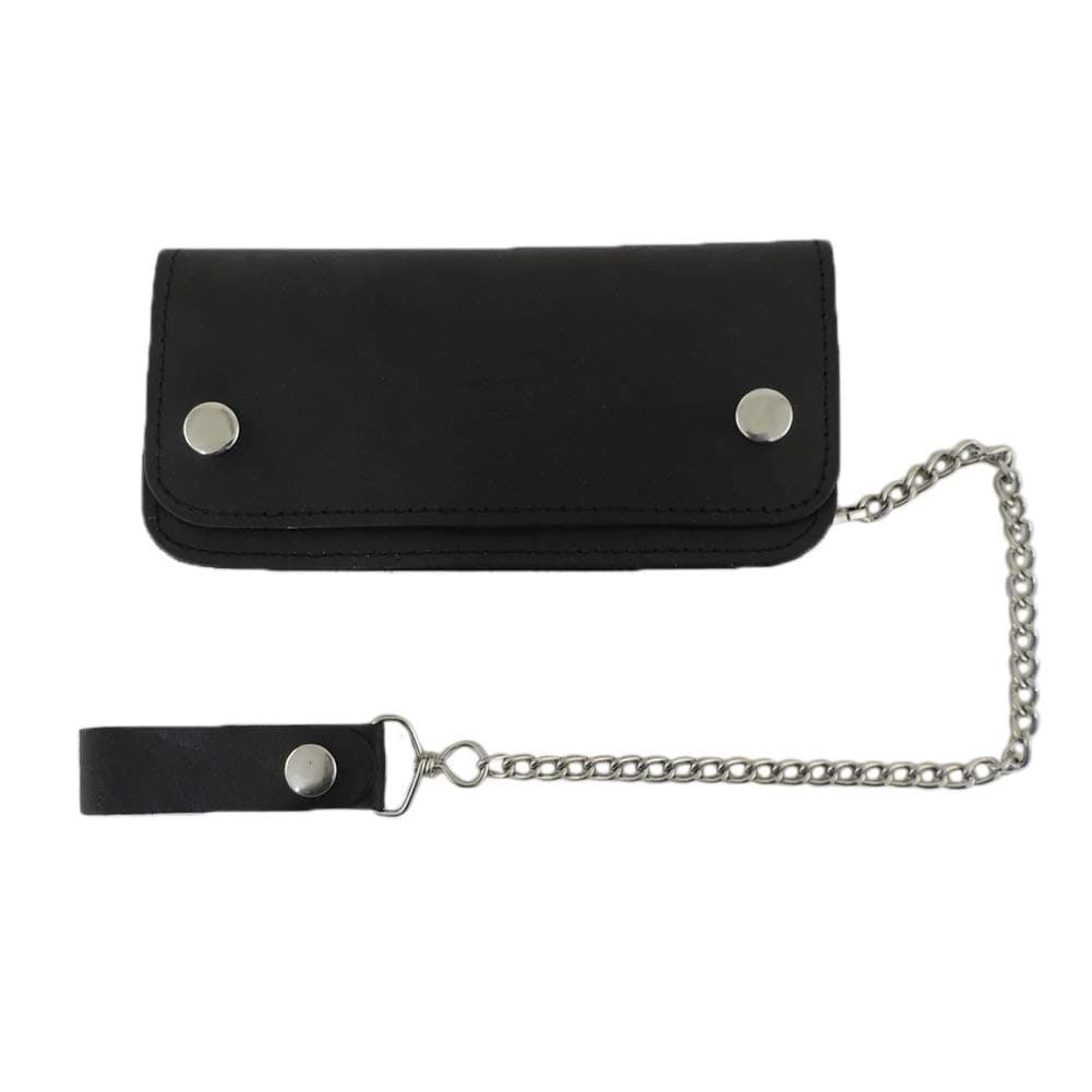 7 1/2" Black Leather Biker Wallet Billfold w/Chain