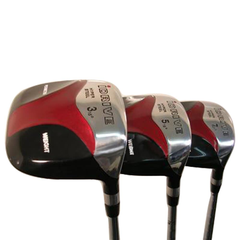 iDrive Red Square Anti-Slice Draw Fairway 3 5 7 Wood Set Golf Clubs, Right Handed Senior Flex with Men's Size Black Pro Velvet Grips
