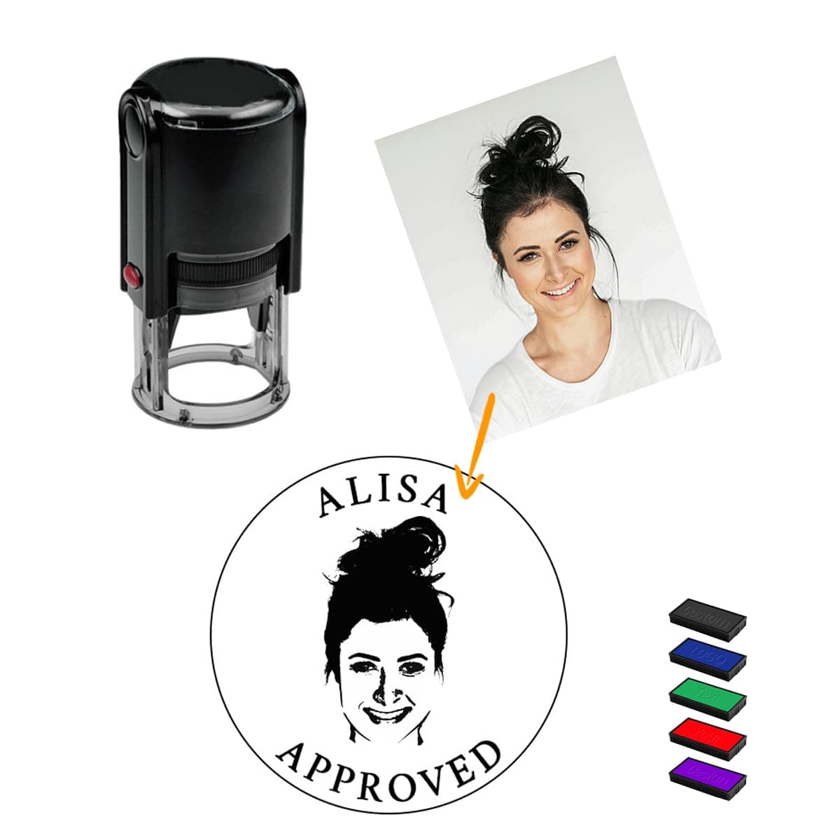 Personalized Face Stamp Self Inking Custom Photo Stamper with Portrait & Text, Teacher School Office Business Rubber Stamp