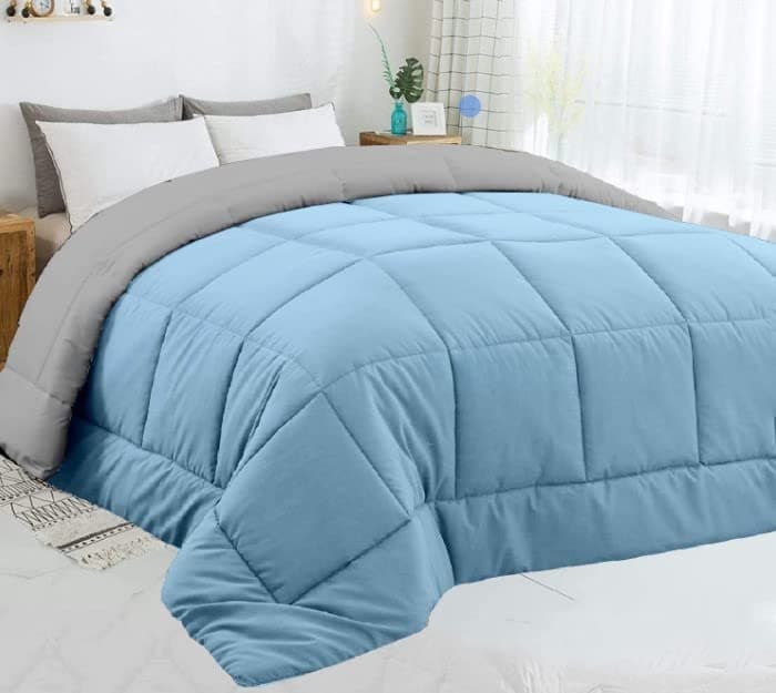 Cottington Lane- Microfiber 150 GSM Reversible Comforter Only 1 Piece AC Comforter | Lightweight Comforter/Duvet/AC Quilt/Blanket (Light Grey and Light Blue_Double 90x100 Inch)
