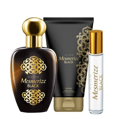 AVON Mesmerize Black For Her Perfume Gift Set 50ml EDT, Body Lotion, Purse Spray