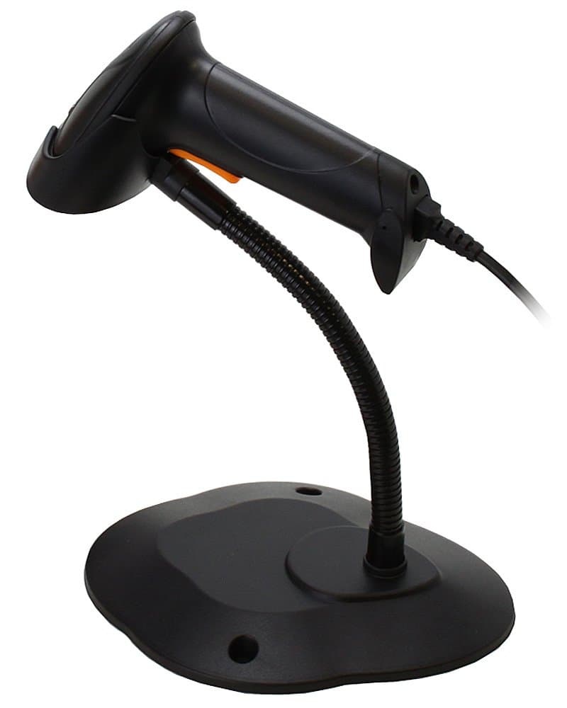 Fosmon Wired Handheld USB Automatic Barcode Scanner Reader with Hands Free Adjustable Stand - (Black)