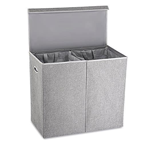 Double Laundry Hamper Laundry Basket with Magnetic Lid and Removable Liner(Grey)