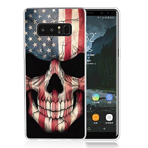 Note 8 Case American Flag Skull, LAACO Scratch Resistant TPU Gel Rubber Soft Skin Silicone Protective Case Cover for Samsung Galaxy Note 8