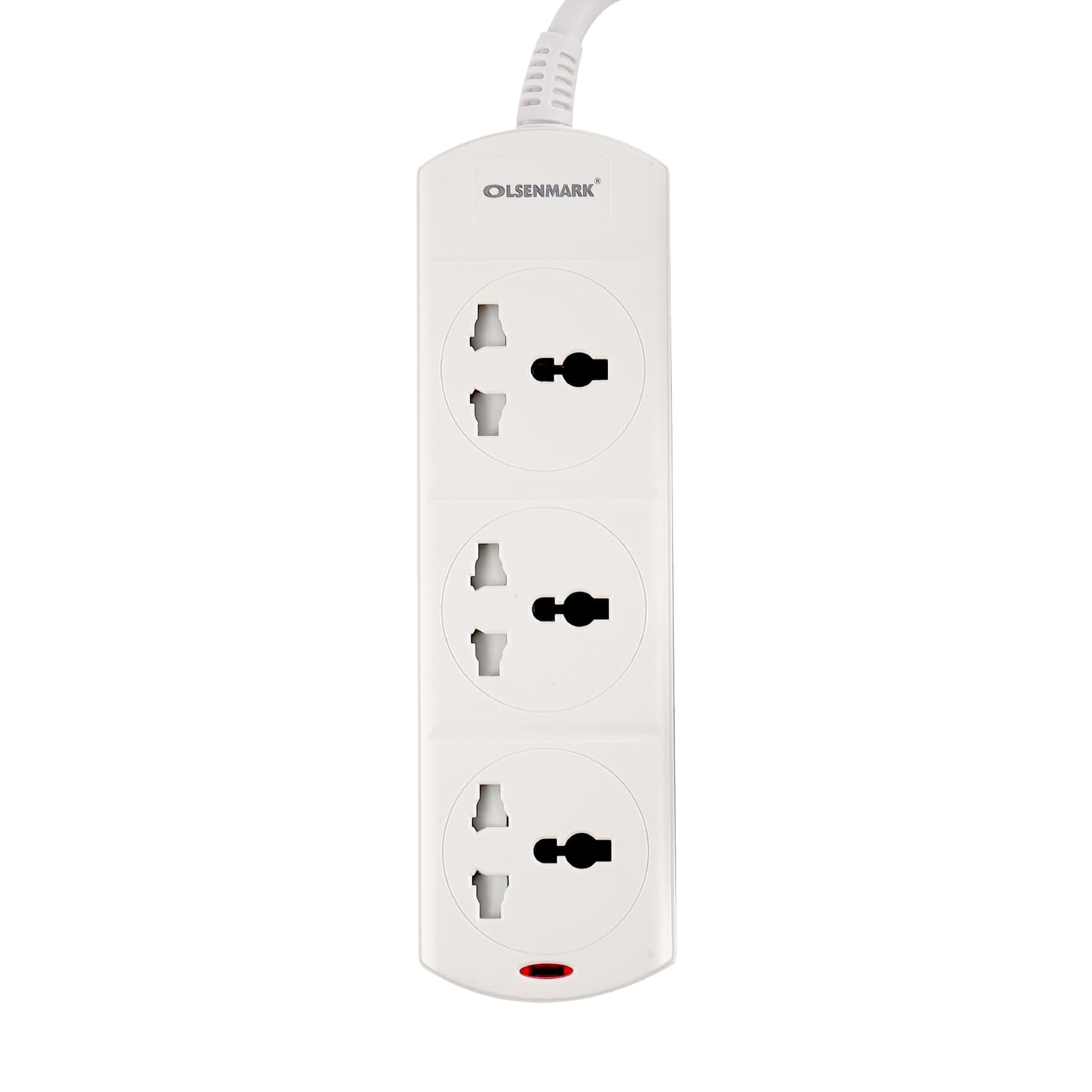 Olsenmark 3 Way Power Socket OMES1807 Equipped with PP Fire Proof Housing and Child Safety Shutter 3 m Cord Two-Year Warranty