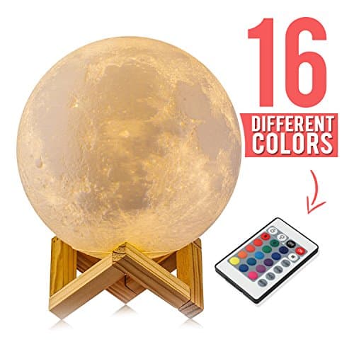 Alba Experience Night Light 3D Printing LED Moon Lamp, 16 Color Remote Control With USB Charging, Wooden Stand Included, Diameter 5.9 inch- Great for Home Decoration, Baby Night Light, Indoor Lighting