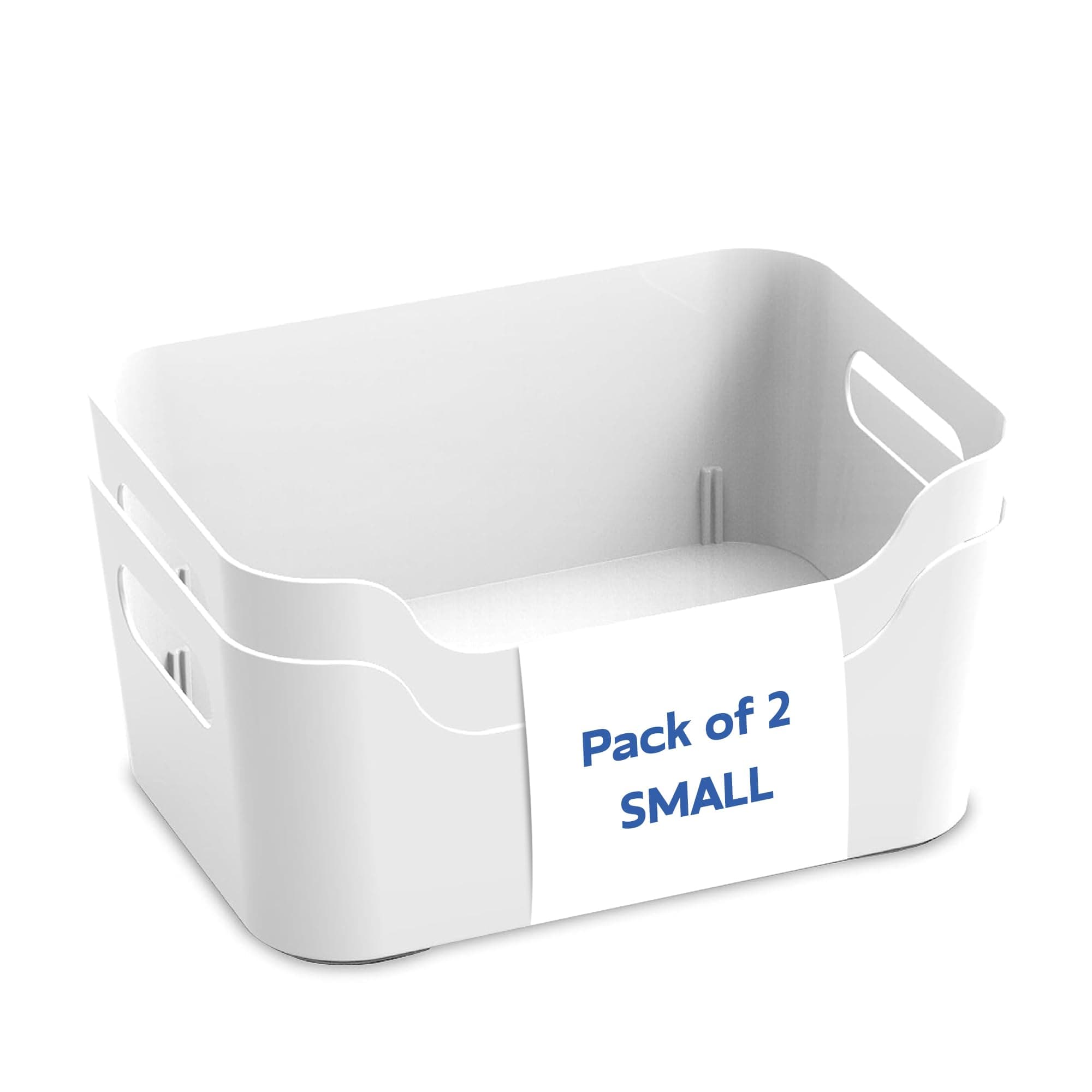 KOLORR Jolly Plastic Small Basket with Handle for Storage Box| Multipurpose Light Weight Plastic Baskets organiser for Clothes Toys Stationary Cosmetics Livingroom Bathroom | Pack of 2 - Nir White