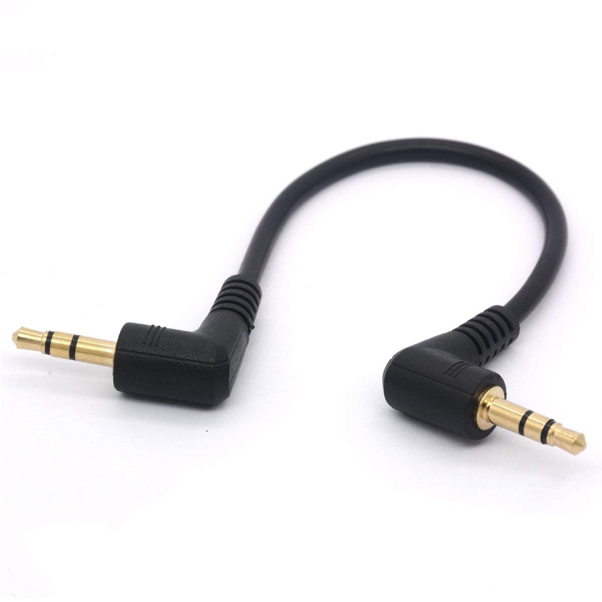 Short 3.5mm Right Angle Cable, Gold Plated 90 Degree 3.5 Male to Male Audio Stereo Jack Plug Car Aux 3-Pole TRS (20 cm)