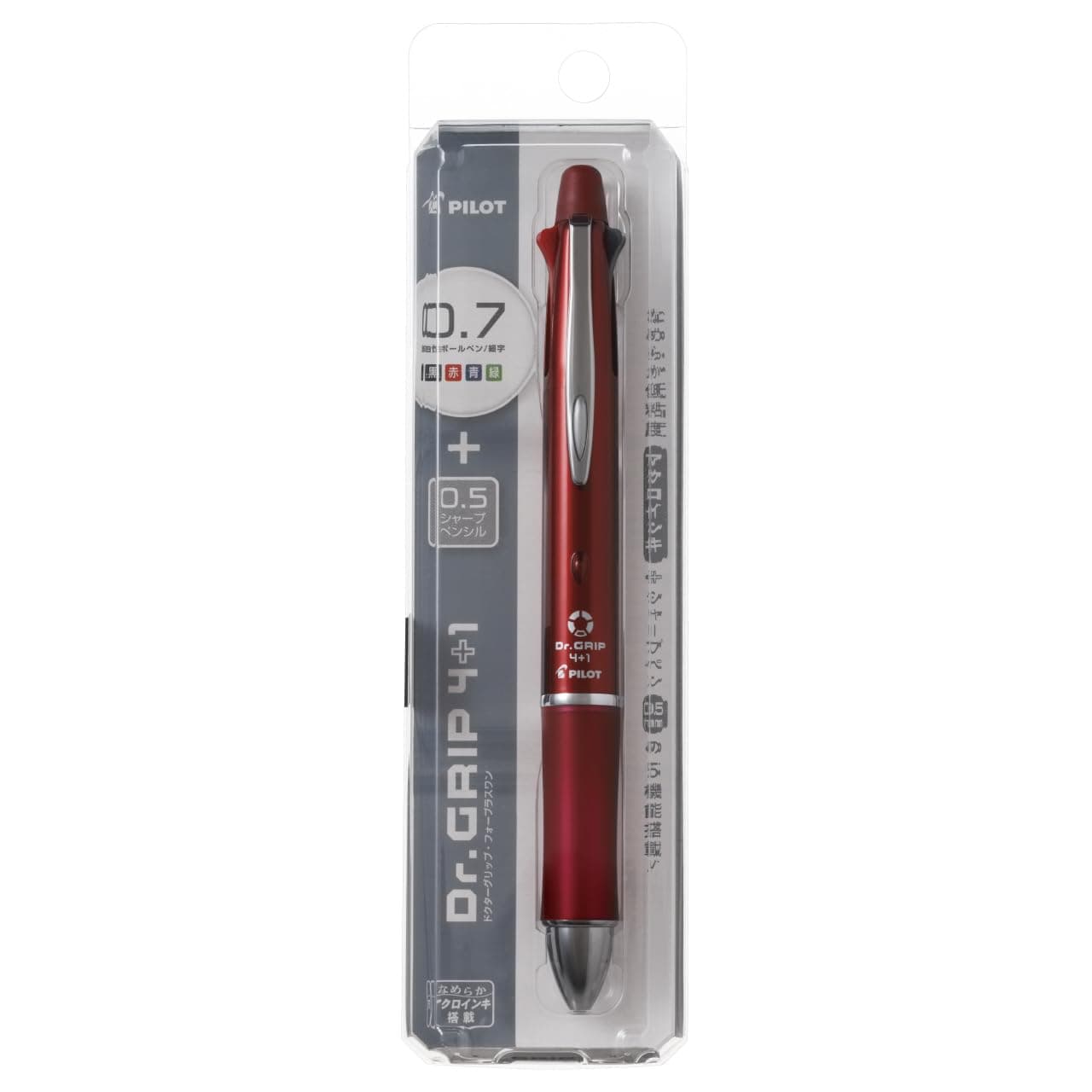 Dr. Grip 4+1, 4 Color 0.7 mm Ballpoint Multi Pen & 0.5 mm Mechanical Pencil - Bordeaux Body (BKHDF1SFN-BO)
