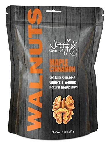 The Nutty Gourmet Maple Cinnamon Flavored Walnuts - Snacks - Healthy Snacks - Walnuts Nuts - Heart Healthy - Farm Fresh Nuts Walnuts - Walnuts Flavored - Maple Walnuts - 8 oz Pack