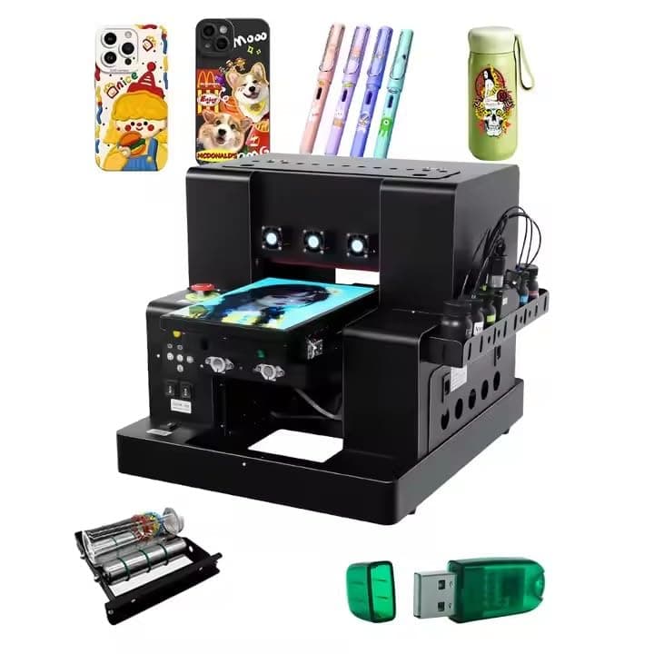 A3 UV Flatbed Printer L805 UV Printer Multi-Functional A3 UV Printing Machine for Phone Case/Wood/Glass/Acrylic/Bottle, with Varnish Function