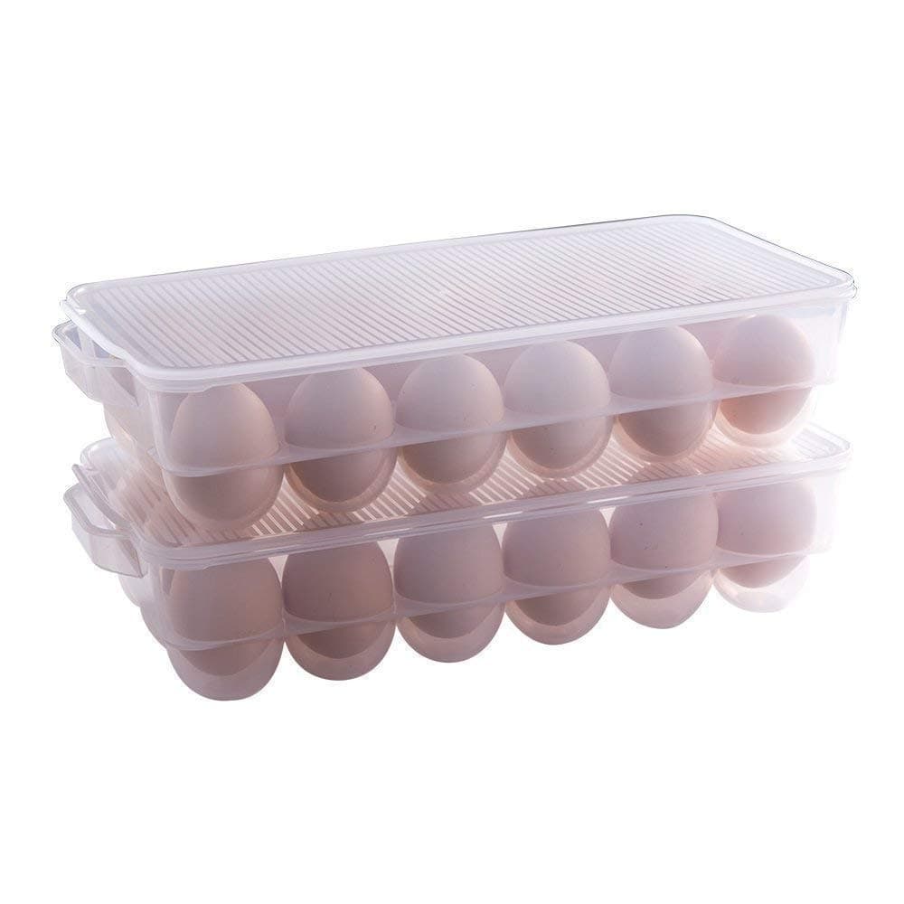 GETKO WITH DEVICE Plastic Single Layer 18 Grid Egg Storage Box for Refrigerator Storage Container (Clear)