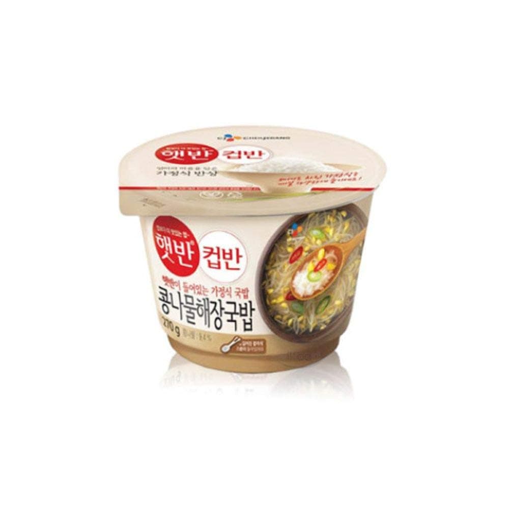 CJ Hetbahn Cupbahn Cooked White Rice with Bean Sprout Soup 270g (Pack of 6)