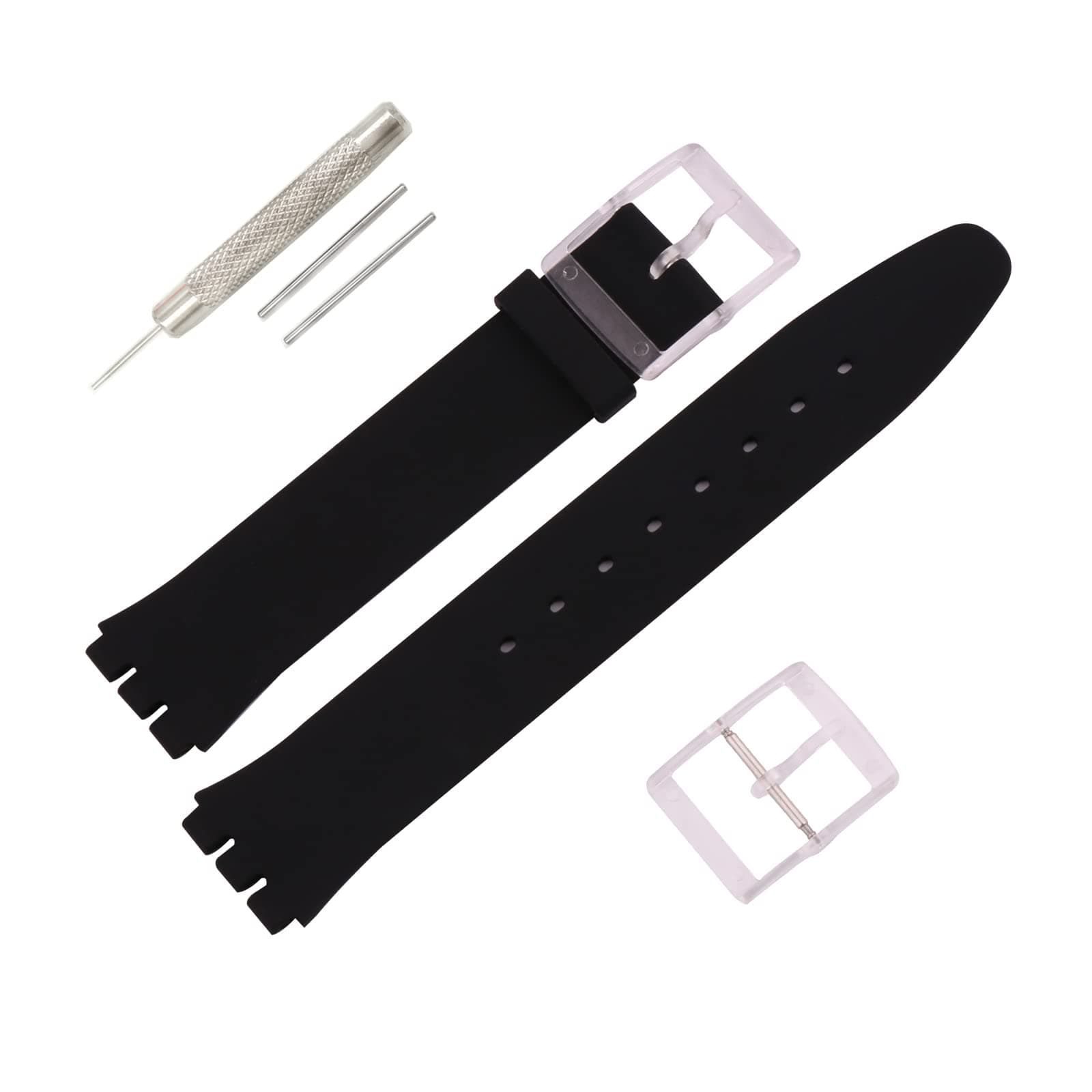 Ultra-Thin Premium rubber silicone Watch Strap Replacement Waterproof Watch Band fit for Swatch Skin Seris Watch Wristband for Men and Women（16mm, Transparent Black