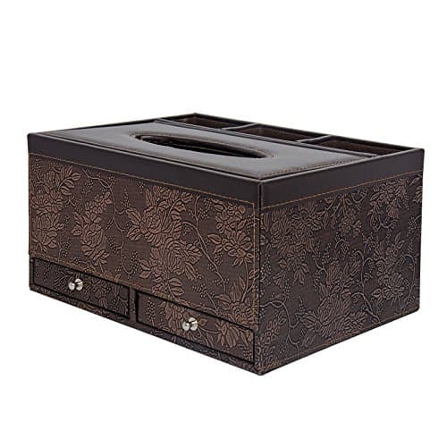 Arolly Multi-Functional Luxurious Leather Office Supplies Organizer Tissue Box Holder for Stationery, Remote Control, iPad, Mob