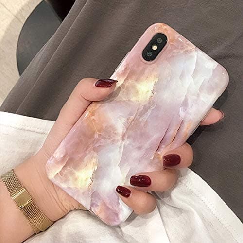 iPhone Xs Max Case for Women,Marble Pattern Hybrid Hard Back Soft TPU Cover Protective Case Slim Shockproof Flexible Case Rubber Silicone Cover Phone Case (Pink Vintage Marble, iPhone Xs Max)