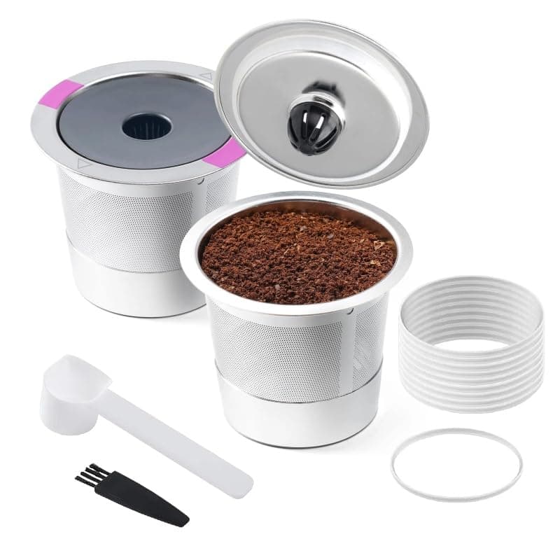 Reusable K Cups Coffee Filter, 2 Pack Stainless Steel K Cup Reusable Coffee Pods Filters with 15 O-Rings for K eurig 1.0 & 2.0 Coffee Makers Metal K-cup Refillable