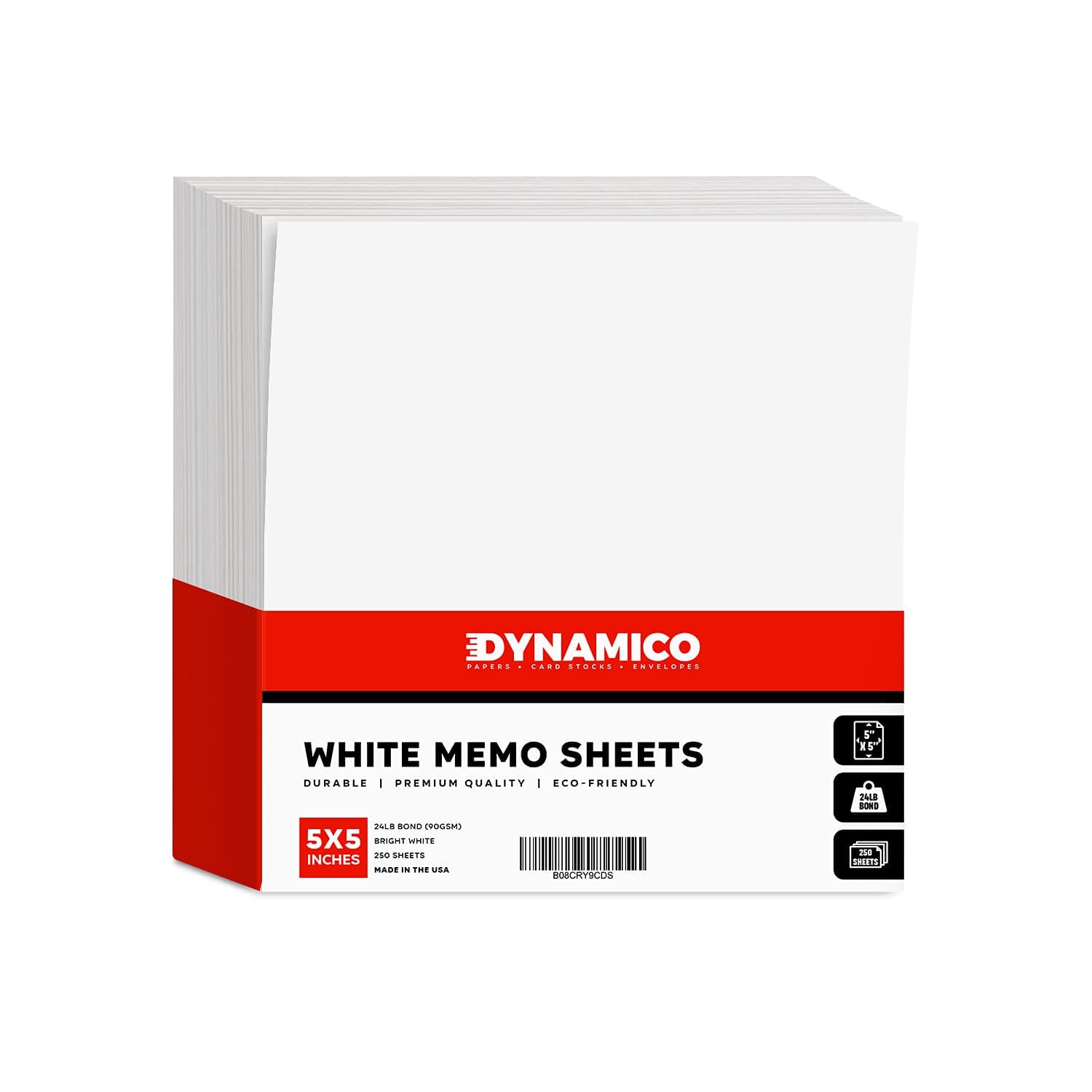 Dynamico White Memo Sheets Paper – Perfect for Quick Notes, To-Do Lists and Reminders for School, Office and Business | 5 x 5 Inches | 24lb Bond (90gsm) Paper | 250 Sheets per Pack