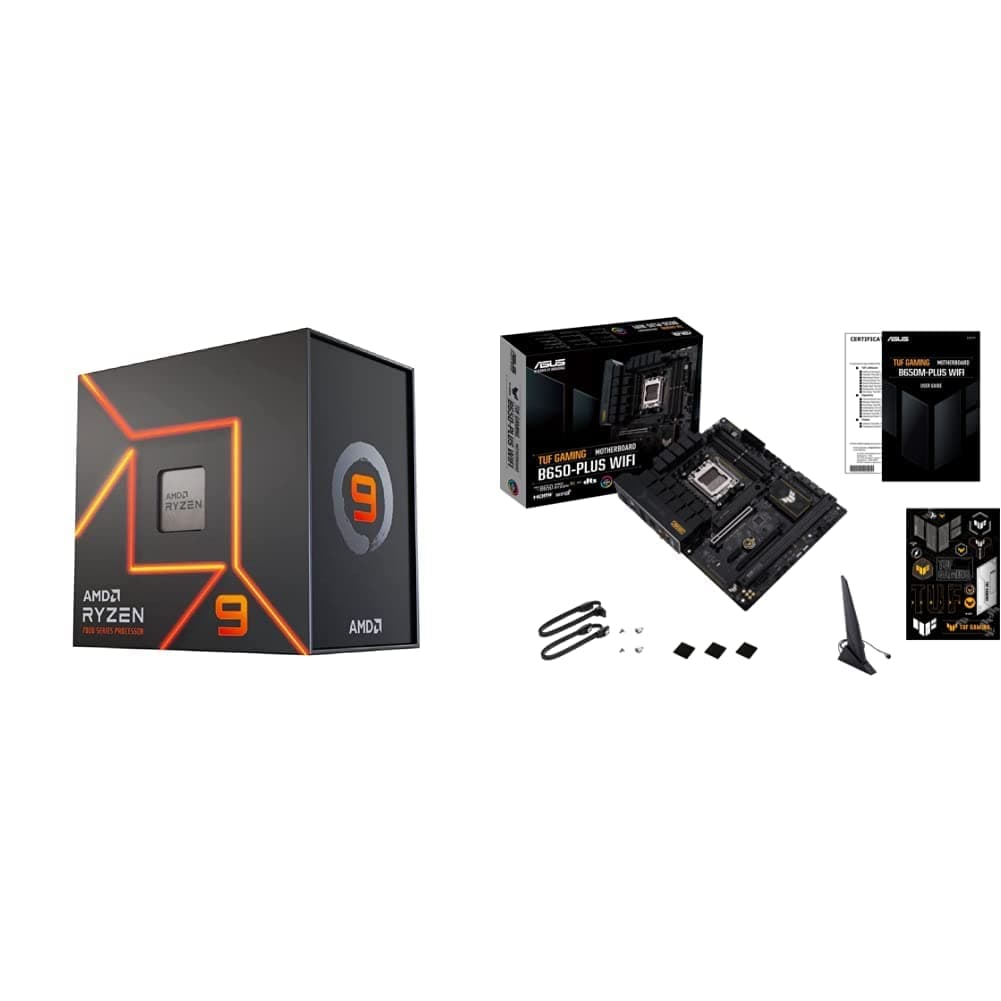 Ryzen™ 9 7900X 12-Core, 24-Thread Unlocked Desktop Processor ASUS TUF Gaming B650-PLUS WiFi Socket AM5 (LGA 1718) Ryzen 7000 ATX Gaming Motherboard(14 Power Stages, PCIe® 5.0 M.2 Support)