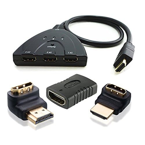 Hdmi Swith Cable and Adapter Set 3-in 1-out Hdmi Auto Switch with 1.5ft Cable+hdmi 90 Degree Male to Female Right Angle + Hdmi 270 Degree Male to Female Adapter + Hdmi Female/female Coupler