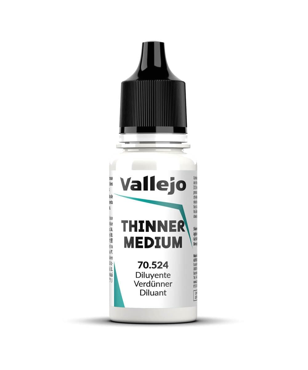 Vallejo Thinner Medium, Colorless Diluent for Acrylic Paints, 18 ml Bottle, Ideal for Thinning and Blending, Perfect for Artists and Hobbyists