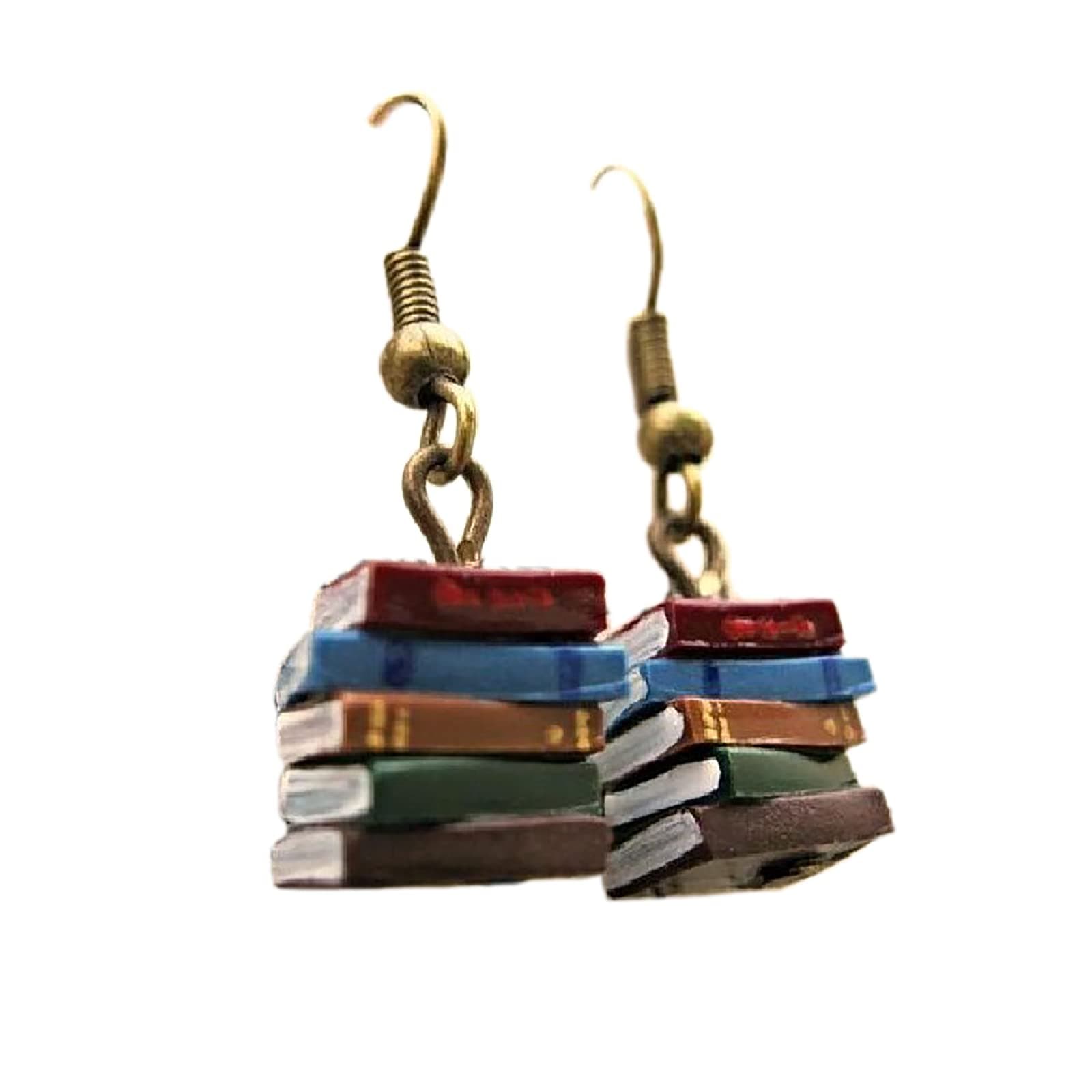 Classic Stack of Books Drop Dangle Earrings Librarian Teacher Easy Hook Clay for Women Creative Novel Teach Graduation Jewelry