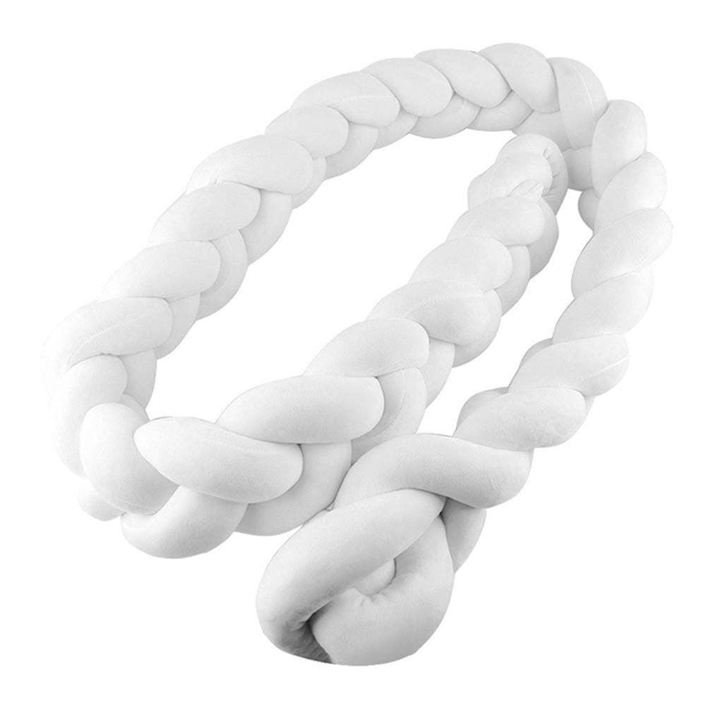 Sticker superb Solid Color Handmade Braided Cot Bumper,Baby Head Guard Bumper Knot Braid Pillow Cushion,Nursery Decorations Braided Bumper for Crib Nursery - White, 118.11inch (3m)