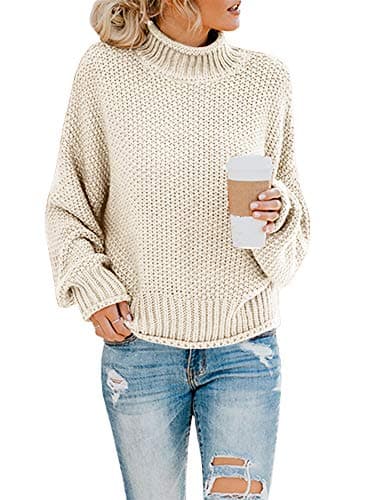 SaodimallsuWomens Turtleneck Oversized Sweaters Batwing Long Sleeve Pullover Loose Chunky Knit Jumper