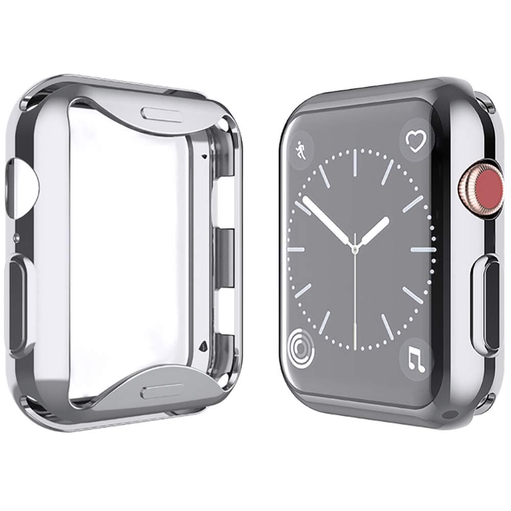 YoLin[2-Pack] All-around TPU Screen Protector Compatible with Apple Watch Series 3 42mm, Soft Protective Case For iwatch 42mm (1 Silver + 1 Transparent)