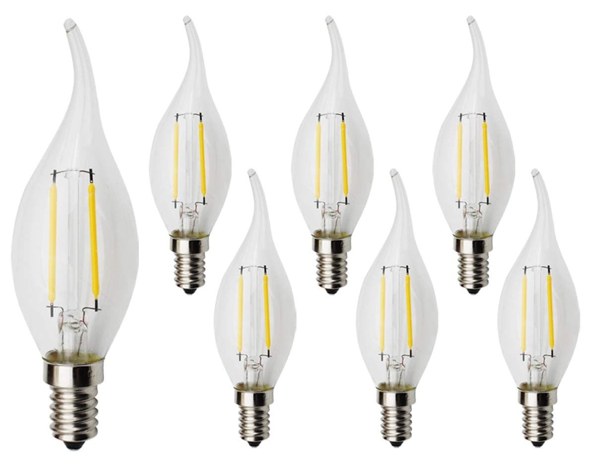 iRotYi (6-Pack) 2W AC 120V Dimmable LED Filament Light Bulb Gold Tint, Warm White 2700 Kelvin 200LM, E14 Base Lamp, 20W Incandescent Bulbs Replacement, SES Candle Light Bulb for Chandelier
