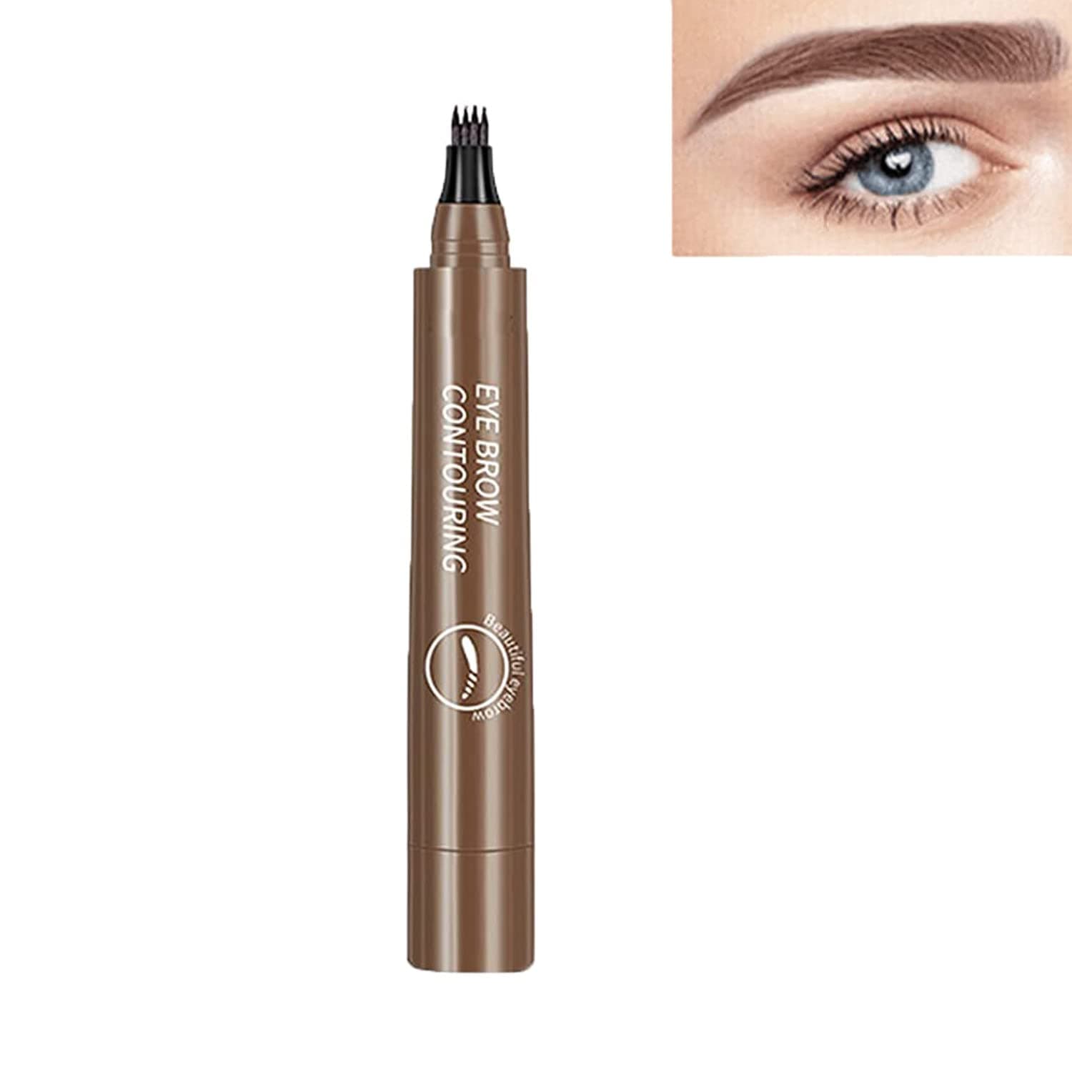 Materialm Magical Precise Waterproof Brow Pen, Lumierez 4 Tipped Precise Brow Pen - 4 Point Eyebrow Pencil, Waterproof Microblading Eyebrow Pencil with A Micro-Fork Tip Applicator (Dark brown)