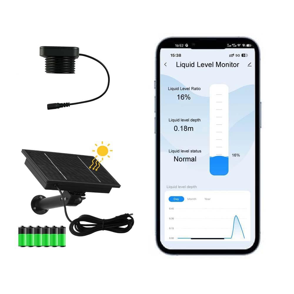 Smart TLC 2326-WF-S Tuya APP Efficient Solar Panel Rechargeable Battery Liquid Level Monitor WiFi Water Oil Tank Level Sensor Waterproof IP67 Household Alarm Outdoor Ultrasonic Indicator