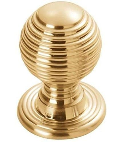 Fingertip Design Solid Queen Anne Reeded/Beehive Cabinet Cupboard Knob - Polished Brass (35mm Knob / 38mm Rose)
