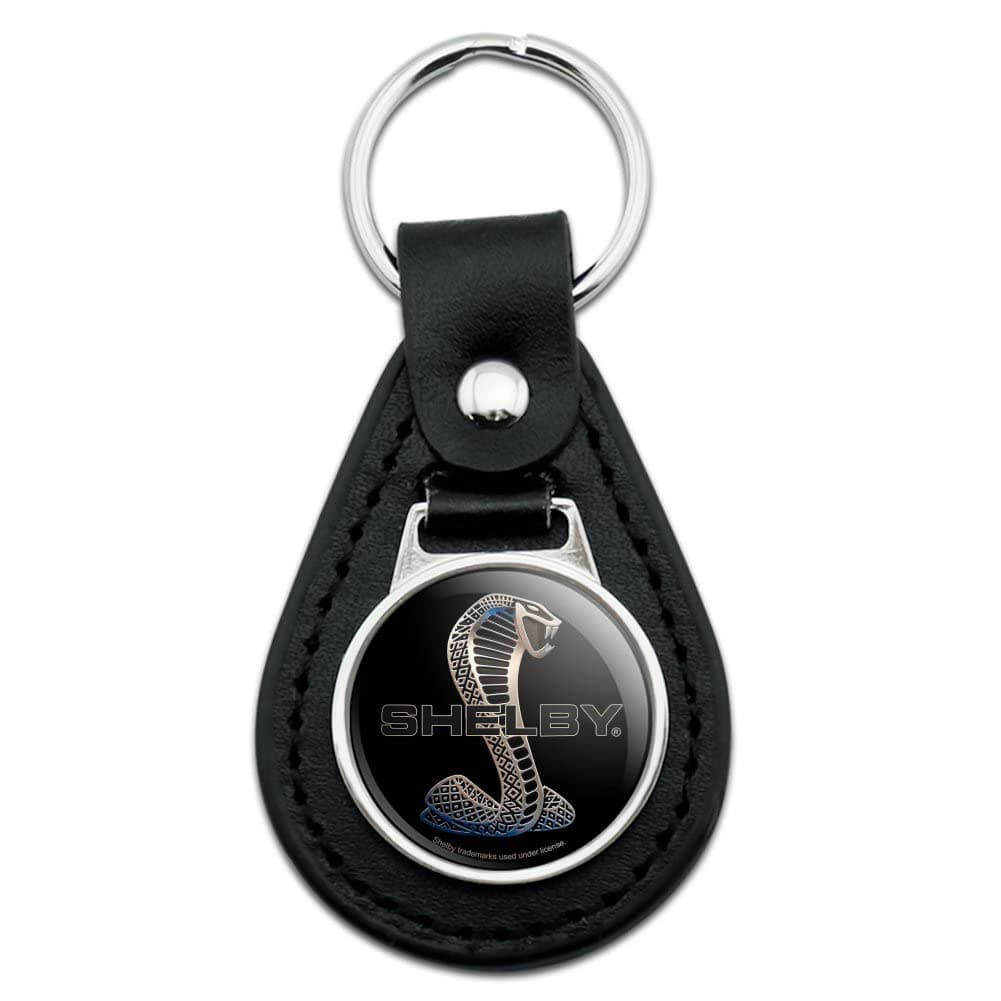 Black Leather Shelby Cobra Logo Keychain