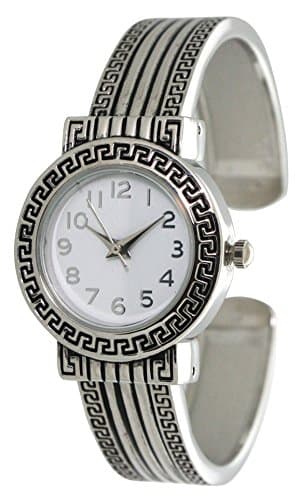 UnknownLadies Western Pattern Design Metal Bangle/Cuff Watch with Round Face Large Numbers (Silver)