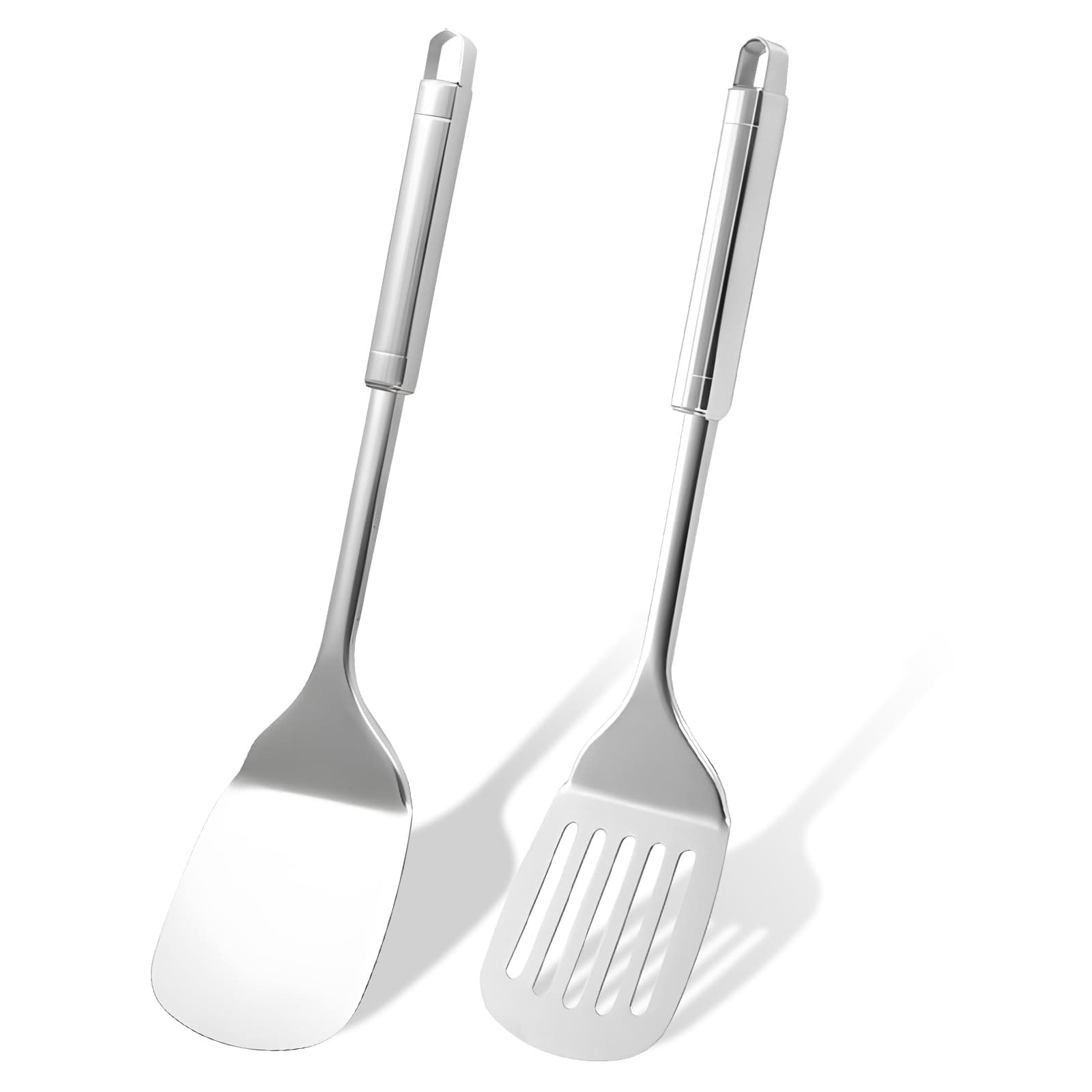 Spatulas Set,Silver Slotted Turner Solid Turner,Stainless Steel Spatulas for Cooking,Kitchen Spatula Cooking Utensils Dishwasher Safe High Heat Resistant Sturdy Metal Spatula for Fish Egg Pancakes (A)