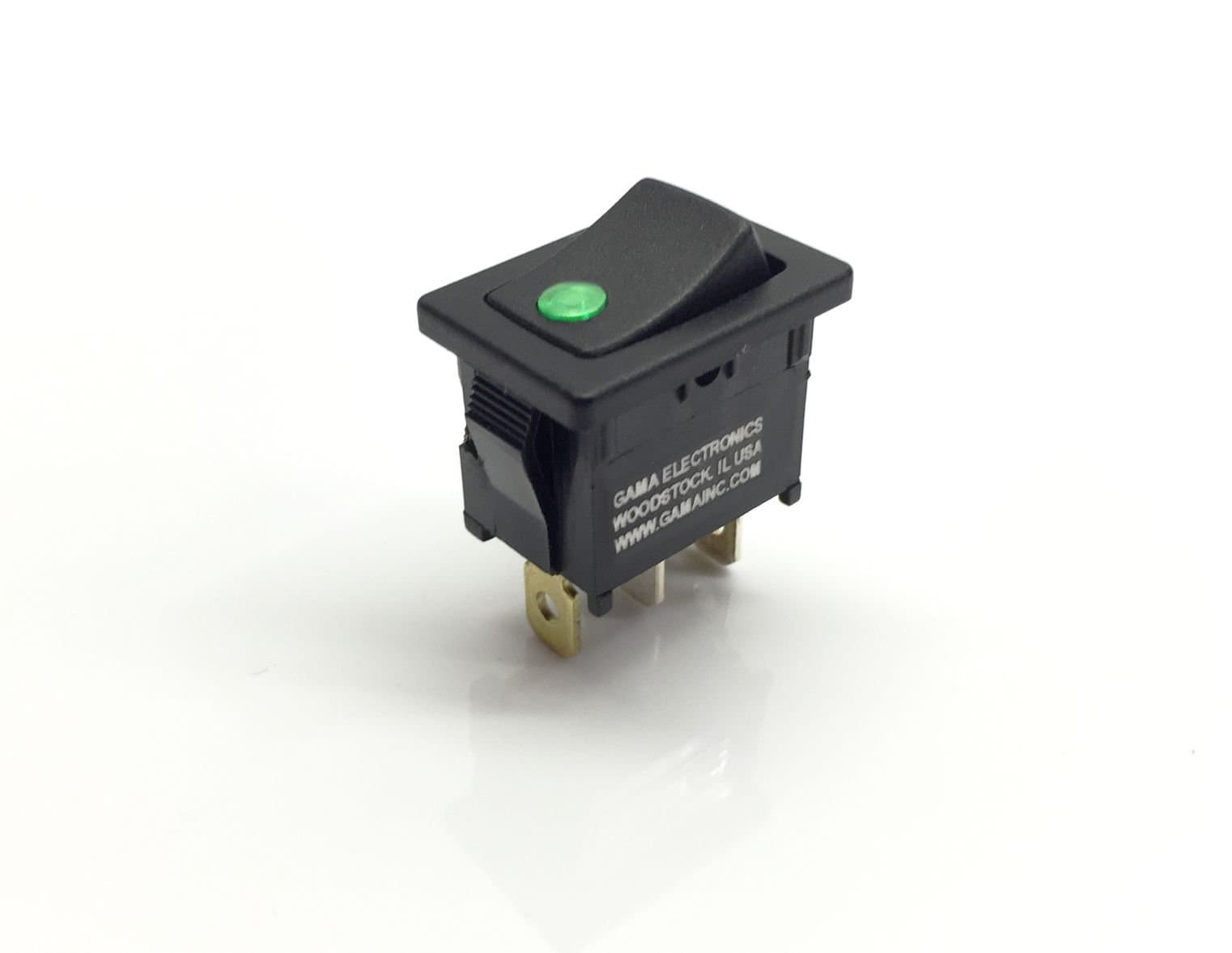 GAMA ElectronicsMini 10 Amp Off-On Rocker Switch with Green 12 Volt LED